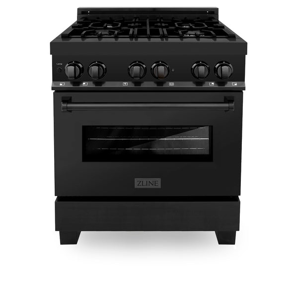 ZLINE 30 in. 4.0 cu. ft. Legacy Dual Fuel Range with 4 Burner Gas Cooktop and Electric Convection Oven in Black Stainless Steel, Open Box-Great Condition