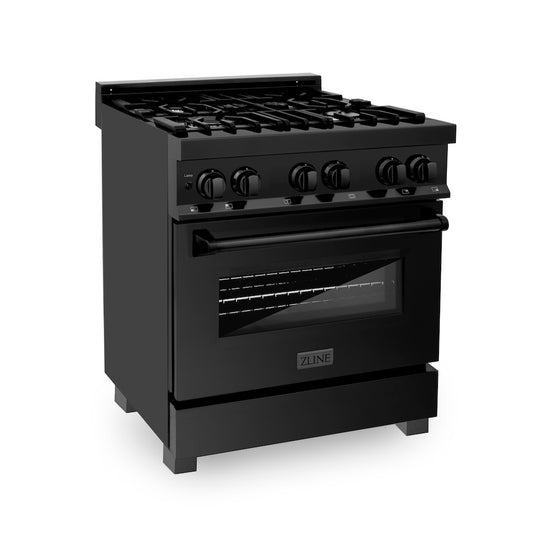 ZLINE 30 in. 4.0 cu. ft. Legacy Dual Fuel Range with 4 Burner Gas Cooktop and Electric Convection Oven in Black Stainless Steel, Open Box-Great Condition