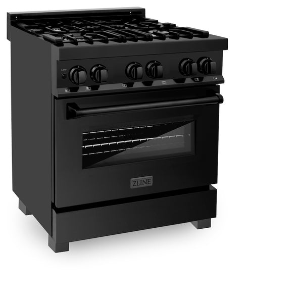 ZLINE 30 in. 4.0 cu. ft. Legacy Dual Fuel Range with 4 Burner Gas Cooktop and Electric Convection Oven in Black Stainless Steel, Open Box-Great Condition