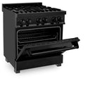 ZLINE 30 in. 4.0 cu. ft. Legacy Dual Fuel Range with 4 Burner Gas Cooktop and Electric Convection Oven in Black Stainless Steel, Open Box-Great Condition