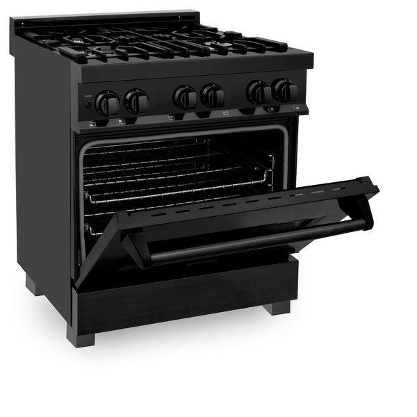 ZLINE 30 in. 4.0 cu. ft. Legacy Dual Fuel Range with 4 Burner Gas Cooktop and Electric Convection Oven in Black Stainless Steel, Open Box-Great Condition