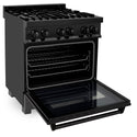 ZLINE 30 in. 4.0 cu. ft. Legacy Dual Fuel Range with 4 Burner Gas Cooktop and Electric Convection Oven in Black Stainless Steel, Open Box-Great Condition