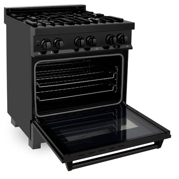 ZLINE 30 in. 4.0 cu. ft. Legacy Dual Fuel Range with 4 Burner Gas Cooktop and Electric Convection Oven in Black Stainless Steel, Open Box-Great Condition