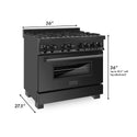 ZLINE 36 in. 4.6 cu. ft. Legacy Dual Fuel Range with 6 Burner Gas Cooktop and Electric Convection Oven in Black Stainless Steel (RAB-36)