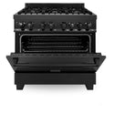 ZLINE 36 in. 4.6 cu. ft. Legacy Dual Fuel Range with 6 Burner Gas Cooktop and Electric Convection Oven in Black Stainless Steel, Open Box-Great Condition