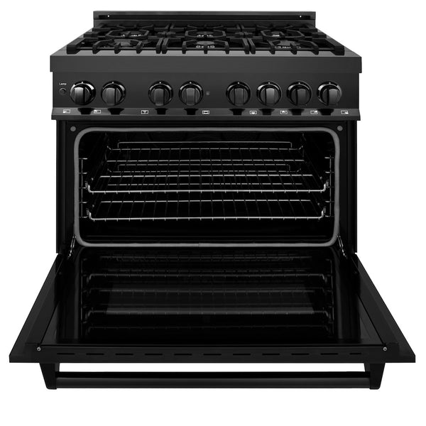 ZLINE 36 in. 4.6 cu. ft. Legacy Dual Fuel Range with 6 Burner Gas Cooktop and Electric Convection Oven in Black Stainless Steel, Open Box-Great Condition