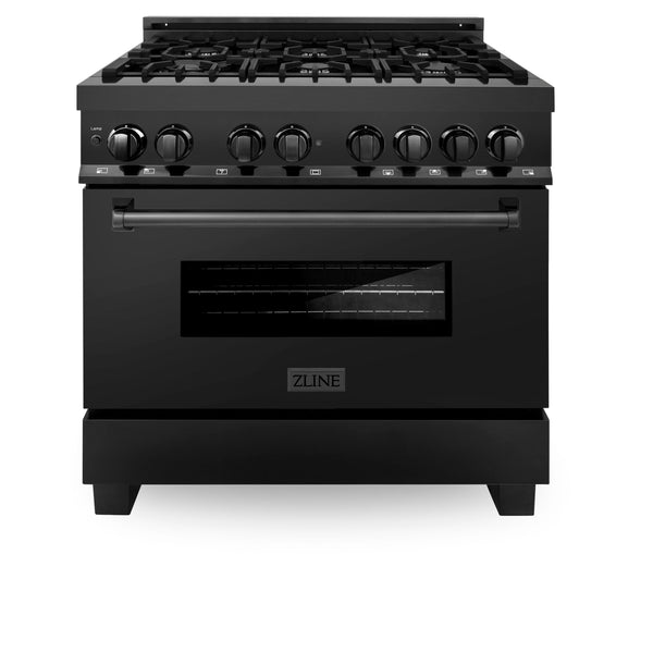 ZLINE 36 in. 4.6 cu. ft. Legacy Dual Fuel Range with 6 Burner Gas Cooktop and Electric Convection Oven in Black Stainless Steel (RAB-36)