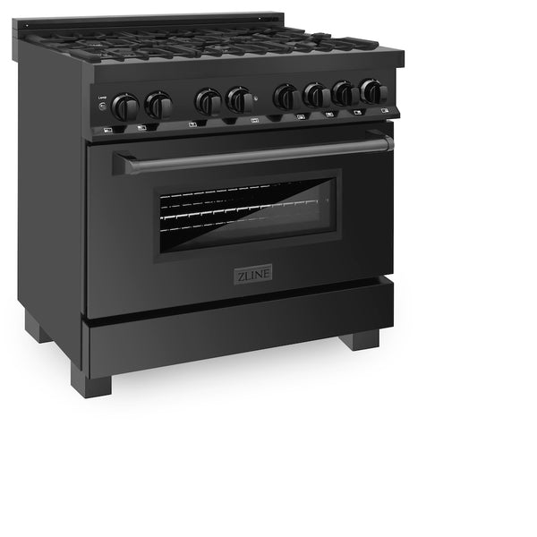 ZLINE 36 in. 4.6 cu. ft. Legacy Dual Fuel Range with 6 Burner Gas Cooktop and Electric Convection Oven in Black Stainless Steel, Open Box-Great Condition