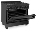 ZLINE 36 in. 4.6 cu. ft. Legacy Dual Fuel Range with 6 Burner Gas Cooktop and Electric Convection Oven in Black Stainless Steel, Open Box-Great Condition