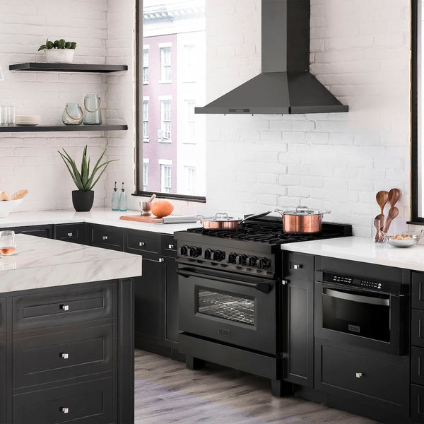 ZLINE 36 in. 4.6 cu. ft. Legacy Dual Fuel Range with 6 Burner Gas Cooktop and Electric Convection Oven in Black Stainless Steel, Open Box-Good Condition