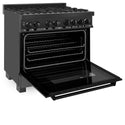 ZLINE 36 in. 4.6 cu. ft. Legacy Dual Fuel Range with 6 Burner Gas Cooktop and Electric Convection Oven in Black Stainless Steel, Open Box-Great Condition