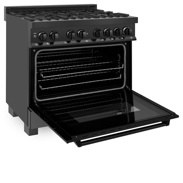 ZLINE 36 in. 4.6 cu. ft. Legacy Dual Fuel Range with 6 Burner Gas Cooktop and Electric Convection Oven in Black Stainless Steel, Open Box-Great Condition