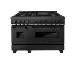 ZLINE 48 in. 6.0 cu. ft. Legacy Dual Fuel Range with 7 Burner Gas Cooktop and 2 Electric Ovens in Black Stainless Steel (RAB-48)