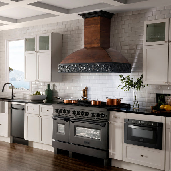 ZLINE 48 in. 6.0 cu. ft. Legacy Dual Fuel Range with 7 Burner Gas Cooktop and 2 Electric Ovens in Black Stainless Steel (RAB-48)