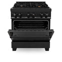 ZLINE 30 in. 4.0 cu. ft. Legacy Dual Fuel Range with Gas Cooktop and Electric Convection Oven in Black Stainless Steel with 4 Brass Burners, Open Box-Great Condition