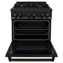 ZLINE 30 in. 4.0 cu. ft. Legacy Dual Fuel Range with Gas Cooktop and Electric Convection Oven in Black Stainless Steel with 4 Brass Burners, Open Box-Good Condition