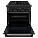 ZLINE 30 in. 4.0 cu. ft. Legacy Dual Fuel Range with Gas Cooktop and Electric Convection Oven in Black Stainless Steel with 4 Brass Burners, Open Box-Great Condition