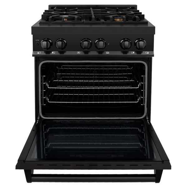 ZLINE 30 in. 4.0 cu. ft. Legacy Dual Fuel Range with Gas Cooktop and Electric Convection Oven in Black Stainless Steel with 4 Brass Burners, Open Box-Great Condition
