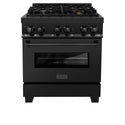 ZLINE 30 in. 4.0 cu. ft. Legacy Dual Fuel Range with Gas Cooktop and Electric Convection Oven in Black Stainless Steel with 4 Brass Burners, Open Box-Great Condition