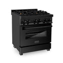 ZLINE 30 in. 4.0 cu. ft. Legacy Dual Fuel Range with Gas Cooktop and Electric Convection Oven in Black Stainless Steel with 4 Brass Burners, Open Box-Great Condition