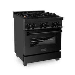 ZLINE 30 in. 4.0 cu. ft. Legacy Dual Fuel Range with Gas Cooktop and Electric Convection Oven in Black Stainless Steel with 4 Brass Burners, Open Box-Great Condition