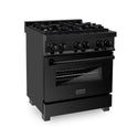 ZLINE 30 in. 4.0 cu. ft. Legacy Dual Fuel Range with Gas Cooktop and Electric Convection Oven in Black Stainless Steel with 4 Brass Burners, Open Box-Good Condition