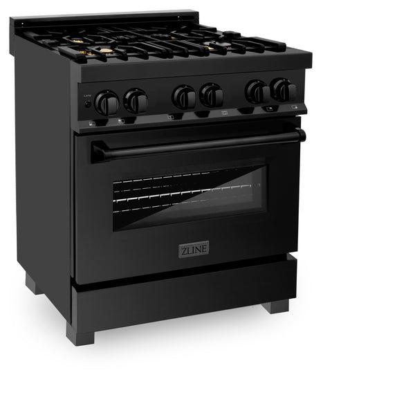 ZLINE 30 in. 4.0 cu. ft. Dual Fuel Range with Gas Stove and Electric Oven in Black Stainless Steel (RAB-BR-30)
