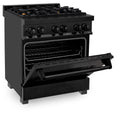 ZLINE 30 in. 4.0 cu. ft. Legacy Dual Fuel Range with Gas Cooktop and Electric Convection Oven in Black Stainless Steel with 4 Brass Burners, Open Box-Great Condition