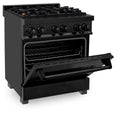 ZLINE 30 in. 4.0 cu. ft. Legacy Dual Fuel Range with Gas Cooktop and Electric Convection Oven in Black Stainless Steel with 4 Brass Burners, Open Box-Good Condition