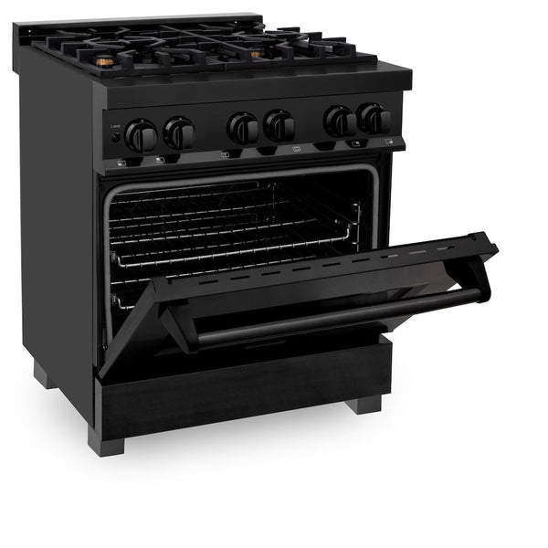 ZLINE 30 in. 4.0 cu. ft. Legacy Dual Fuel Range with Gas Cooktop and Electric Convection Oven in Black Stainless Steel with 4 Brass Burners, Open Box-Good Condition