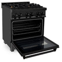 ZLINE 30 in. 4.0 cu. ft. Legacy Dual Fuel Range with Gas Cooktop and Electric Convection Oven in Black Stainless Steel with 4 Brass Burners, Open Box-Great Condition