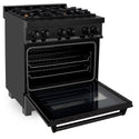 ZLINE 30 in. 4.0 cu. ft. Legacy Dual Fuel Range with Gas Cooktop and Electric Convection Oven in Black Stainless Steel with 4 Brass Burners, Open Box-Good Condition