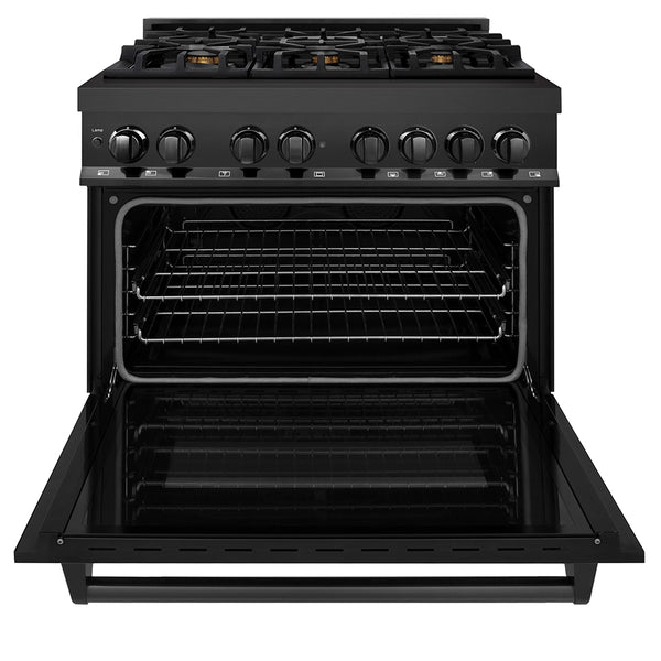 ZLINE 36 in. 4.6 cu. ft. Legacy Dual Fuel Range with Gas Cooktop and Electric Convection Oven in Black Stainless Steel with 6 Brass Burners, Open Box-Great Condition