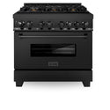 ZLINE 36 in. 4.6 cu. ft. Legacy Dual Fuel Range with Gas Cooktop and Electric Convection Oven in Black Stainless Steel with 6 Brass Burners, Open Box-Great Condition