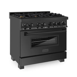 ZLINE 36 in. 4.6 cu. ft. Legacy Dual Fuel Range with Gas Cooktop and Electric Convection Oven in Black Stainless Steel with 6 Brass Burners, Open Box-Great Condition