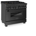 ZLINE 36 in. 4.6 cu. ft. Legacy Dual Fuel Range with Gas Cooktop and Electric Convection Oven in Black Stainless Steel with 6 Brass Burners, Open Box-Good Condition