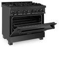 ZLINE 36 in. 4.6 cu. ft. Legacy Dual Fuel Range with Gas Cooktop and Electric Convection Oven in Black Stainless Steel with 6 Brass Burners, Open Box-Great Condition