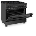 ZLINE 36 in. 4.6 cu. ft. Legacy Dual Fuel Range with Gas Cooktop and Electric Convection Oven in Black Stainless Steel with 6 Brass Burners, Open Box-Good Condition