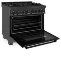 ZLINE 36 in. 4.6 cu. ft. Legacy Dual Fuel Range with Gas Cooktop and Electric Convection Oven in Black Stainless Steel with 6 Brass Burners, Open Box-Good Condition