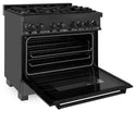 ZLINE 36 in. 4.6 cu. ft. Legacy Dual Fuel Range with Gas Cooktop and Electric Convection Oven in Black Stainless Steel with 6 Brass Burners, Open Box-Great Condition