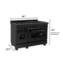 ZLINE 48 in. 6.0 cu. ft. Legacy Dual Fuel Range with Gas Cooktop and 2 Electric Ovens in Black Stainless Steel with 6 Brass Burners (RAB-BR-48)