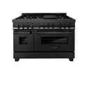 ZLINE 48 in. 6.0 cu. ft. Legacy Dual Fuel Range with Gas Cooktop and 2 Electric Ovens in Black Stainless Steel with 6 Brass Burners (RAB-BR-48) front, oven closed.