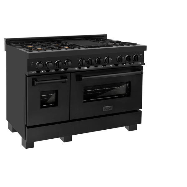 ZLINE 48 in. 6.0 cu. ft. Legacy Dual Fuel Range with Gas Cooktop and 2 Electric Ovens in Black Stainless Steel with 6 Brass Burners (RAB-BR-48)