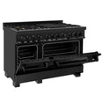ZLINE 48 in. 6.0 cu. ft. Legacy Dual Fuel Range with Gas Cooktop and 2 Electric Ovens in Black Stainless Steel with 6 Brass Burners (RAB-BR-48)
