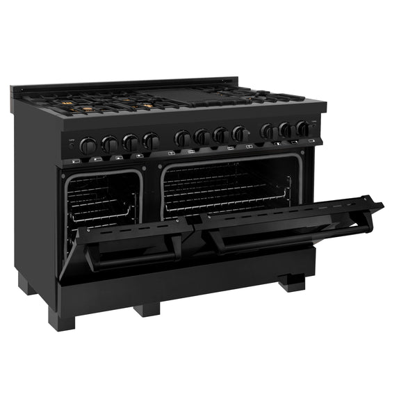 ZLINE 48 in. 6.0 cu. ft. Legacy Dual Fuel Range with Gas Cooktop and 2 Electric Ovens in Black Stainless Steel with 6 Brass Burners (RAB-BR-48)