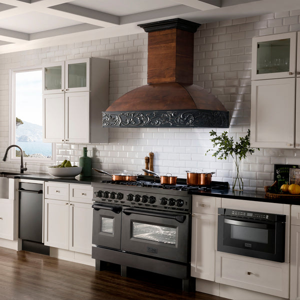 ZLINE 48 in. 6.0 cu. ft. Legacy Dual Fuel Range with Gas Cooktop and 2 Electric Ovens in Black Stainless Steel with 6 Brass Burners (RAB-BR-48)
