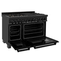 ZLINE 48 in. 6.0 cu. ft. Legacy Dual Fuel Range with Gas Cooktop and 2 Electric Ovens in Black Stainless Steel with 6 Brass Burners (RAB-BR-48)