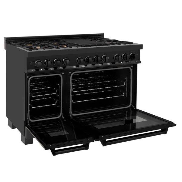 ZLINE 48 in. 6.0 cu. ft. Legacy Dual Fuel Range with Gas Cooktop and 2 Electric Ovens in Black Stainless Steel with 6 Brass Burners (RAB-BR-48)