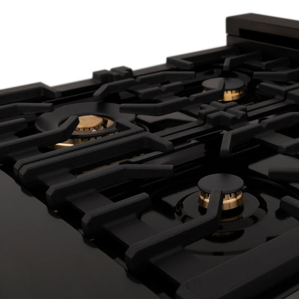 ZLINE Autograph Edition 36 in. 4.6 cu. ft. Legacy Dual Fuel Range with 6 Burner Gas Cooktop and Electric Convection Oven in Black Stainless Steel and Champagne Bronze Accents, Open Box-Great Condition