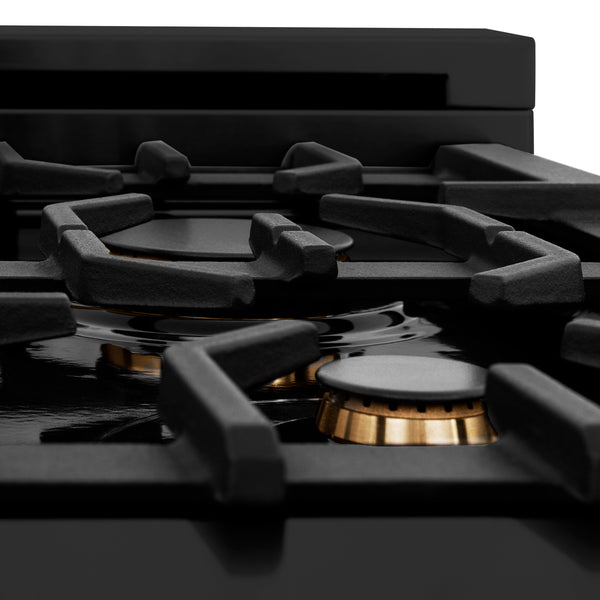 ZLINE Autograph Edition 36 in. 4.6 cu. ft. Legacy Dual Fuel Range with 6 Burner Gas Cooktop and Electric Convection Oven in Black Stainless Steel and Champagne Bronze Accents (RABZ-36-CB)